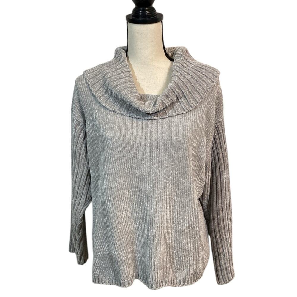 Coldwater Creek Women’s Gray Chenille Cowl Neck Pullover Sweater Size LP